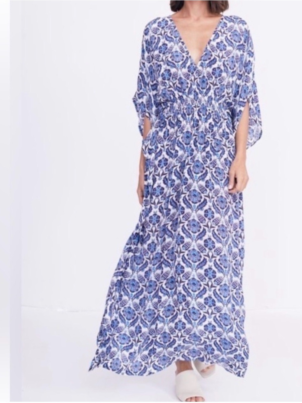 Anthropologie x Rujuta Sheth Juiliet Caftan Maxi Dress Coverup Size M/L V neck